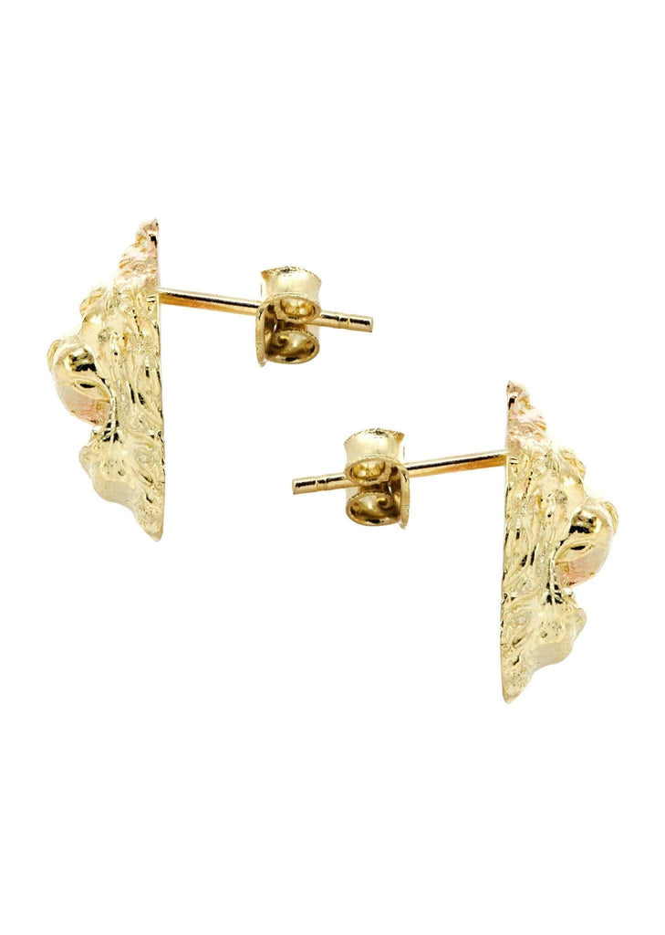 Lion Head 10K Yellow Gold Earrings | Appx 1/2 Inches Wide Gold Earrings For Men FROST NYC 