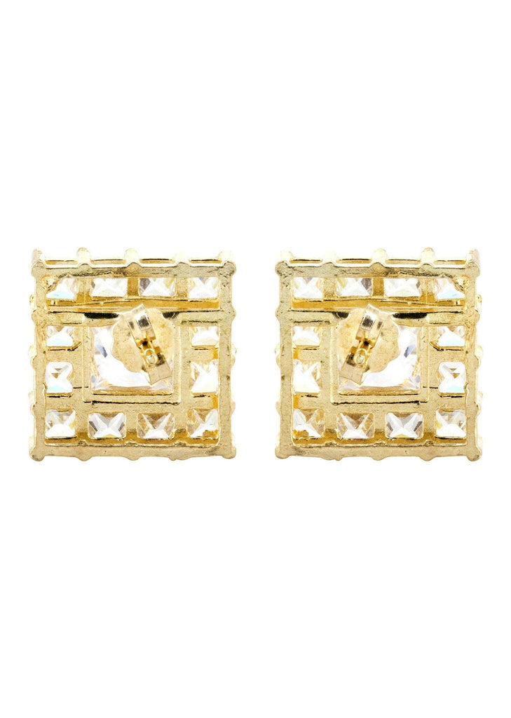 Princess Cz 10K Yellow Gold Earrings | Appx 1/2 Inches Wide Gold Earrings For Men FROST NYC 