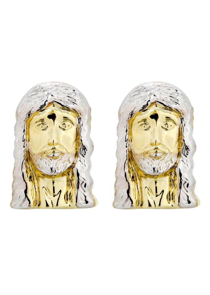 Jesus Head 10K Yellow Gold Earrings | Appx 1/2 Inches Wide Gold Earrings For Men FROST NYC 