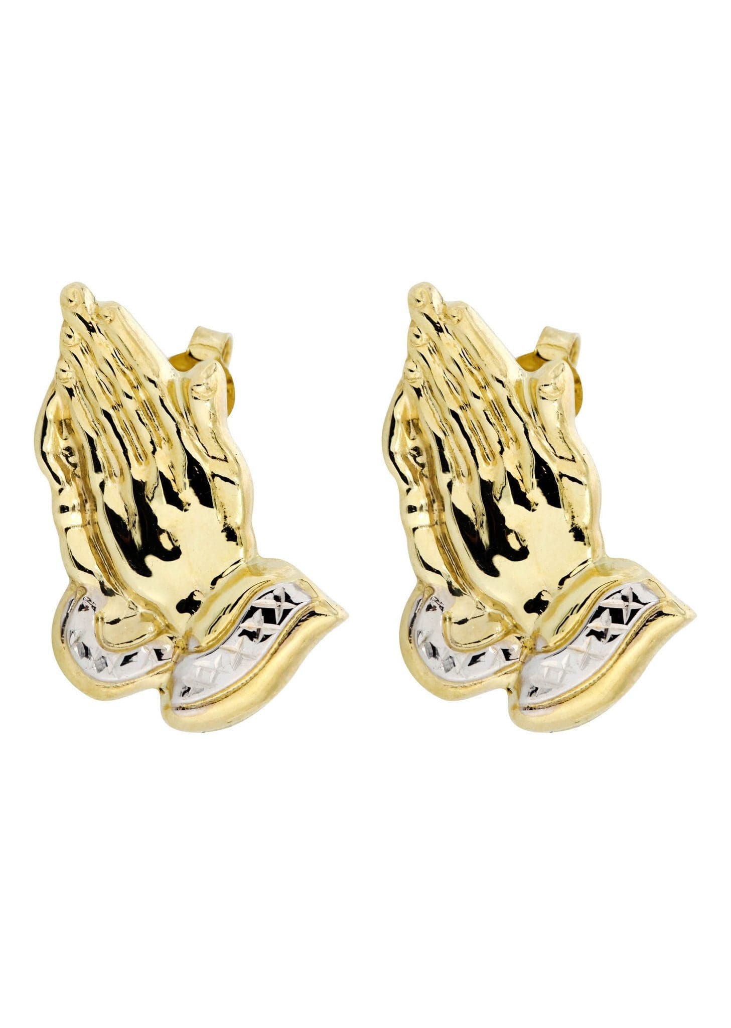 10K Solid Yellow Two Tone Diamond Cut Gold Praying Hands  10kt Yellow Gold Diamond Praying Hands Stud Earrings display picture 1