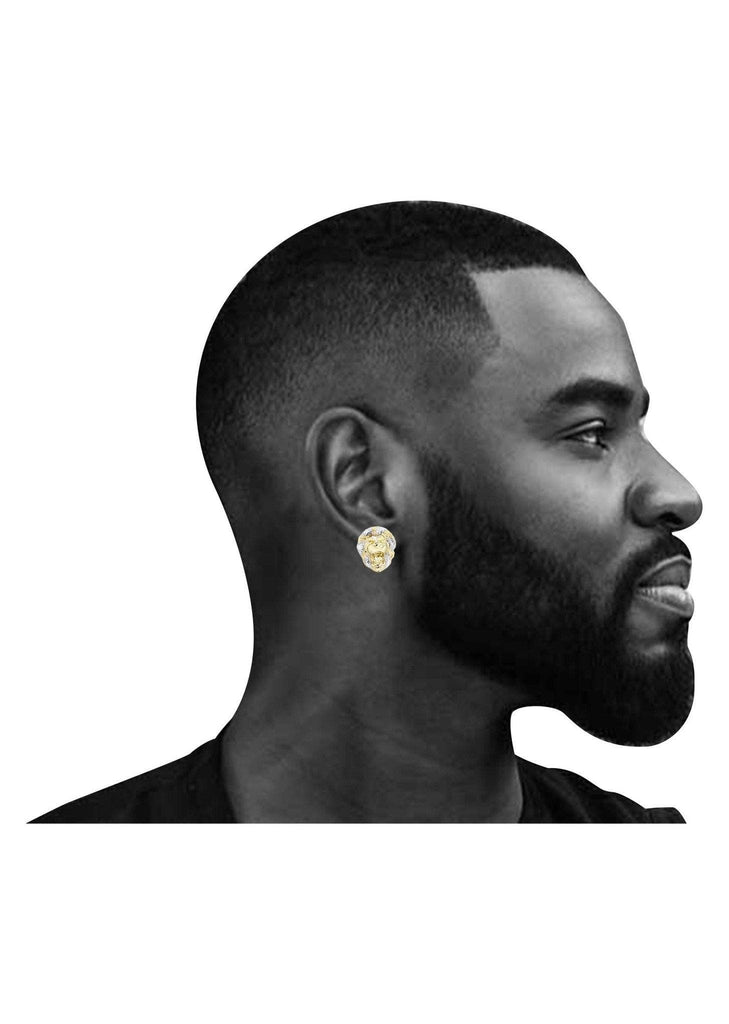 Lion Head 10K Yellow Gold Earrings | Appx 1 Inch Wide Gold Earrings For Men FROST NYC 