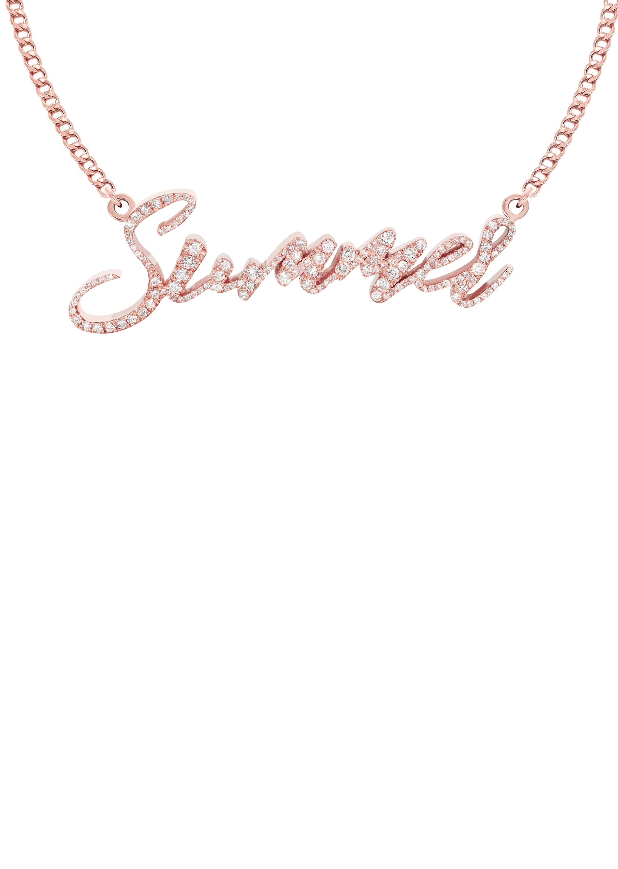 14K Rose Gold Full Diamond Name Plate Necklace Style #112