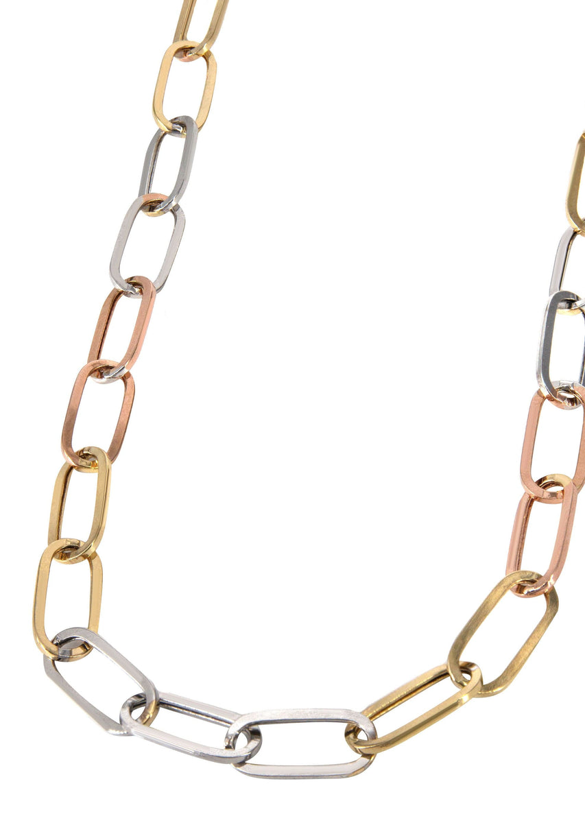 Semi Solid Tri Color Paper Clip Gold Chain 14K FrostNYC