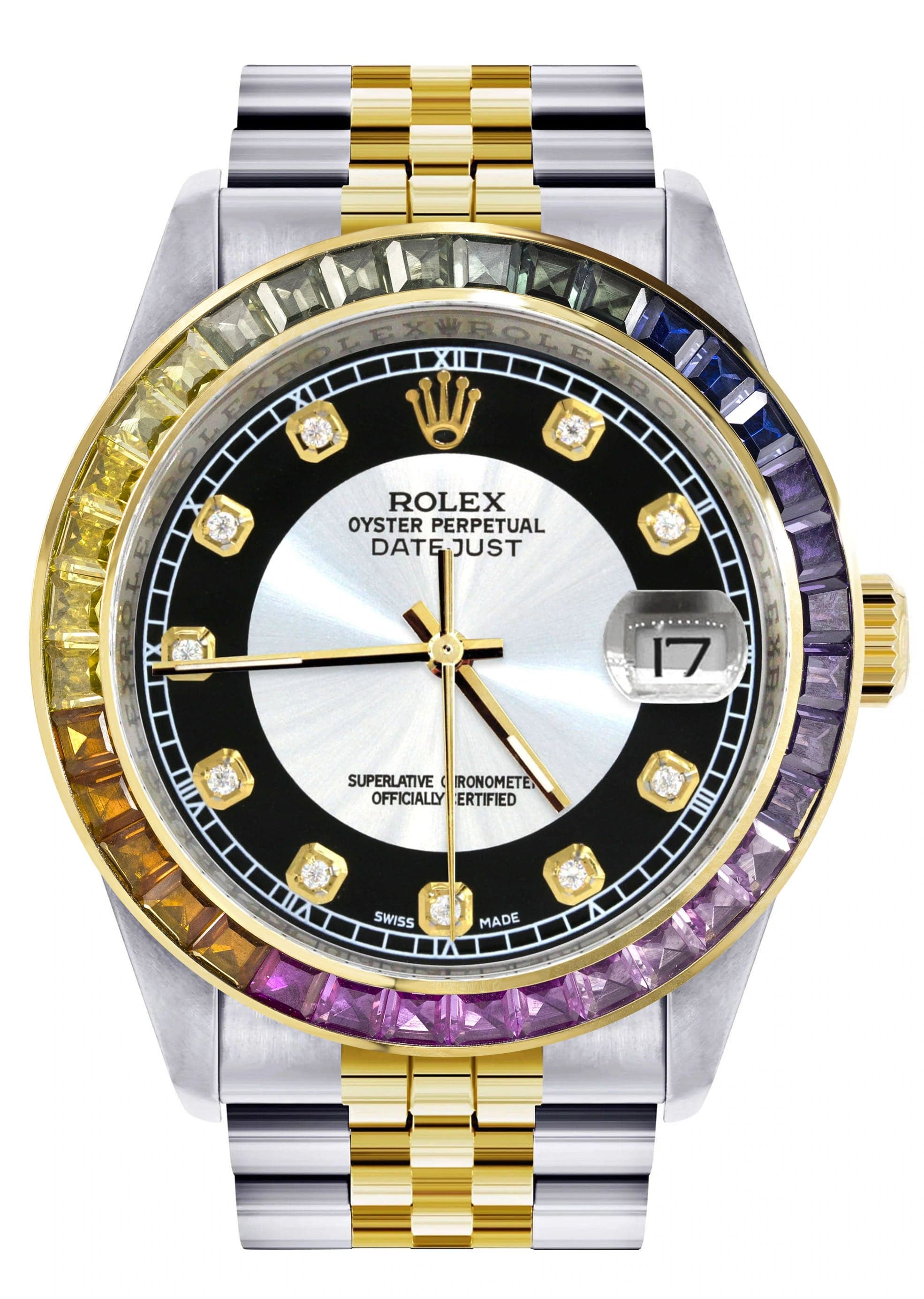 Diamond Gold Rolex Watch For Men 16233 36Mm Rainbow Sapphire Bezel