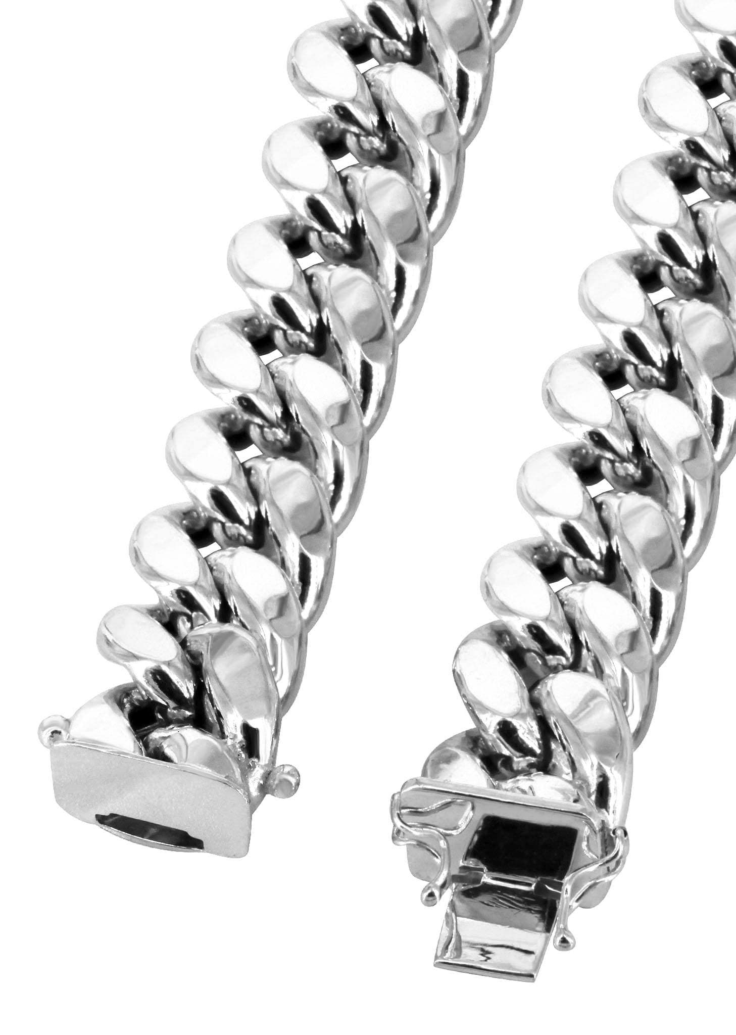 Mens Semi Solid Miami Cuban Link Chain 10K White Gold