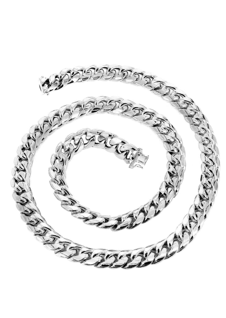 Gold Chain - Mens Hollow Miami Cuban Link Chain 10K White Gold MEN'S CHAINS FROST NYC 