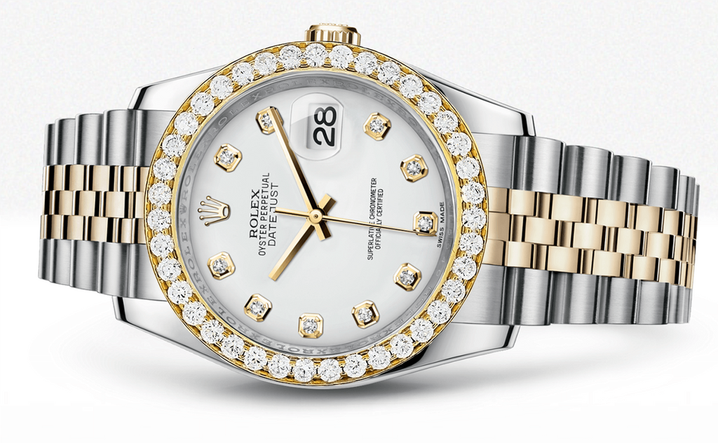 Rolex Datejust White Dial - Diamond Hour Markers With 4 Carats Of Diamonds WATCHES FROST NYC 