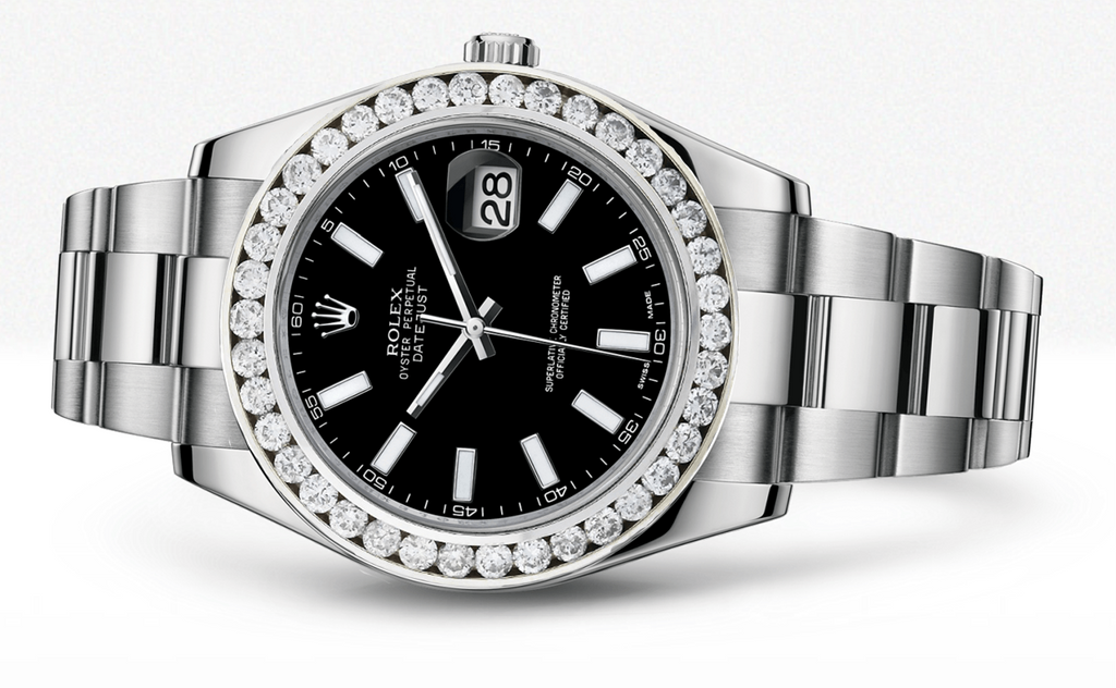 Rolex Datejust Ii Black Dial - Index Hour Markers With 5 Carats Of Diamonds WATCHES FROST NYC 