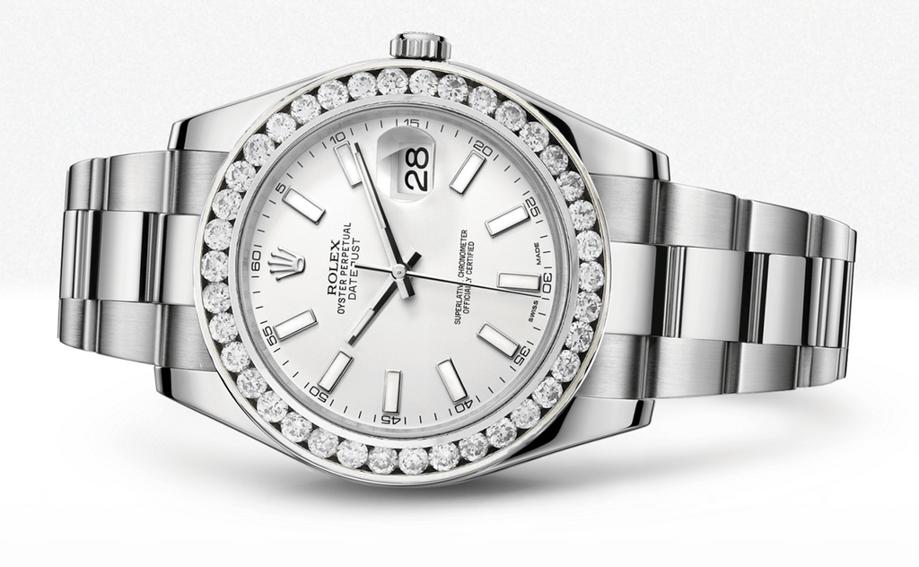 Rolex Datejust Ii White Dial - Index Hour Markers With 5 Carats Of Diamonds WATCHES FROST NYC 