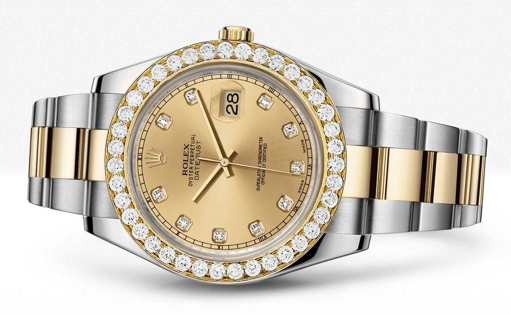 Rolex Datejust Ii Champagne Dial - Diamond Hour Markers With 5 Carats Of Diamonds WATCHES FROST NYC 