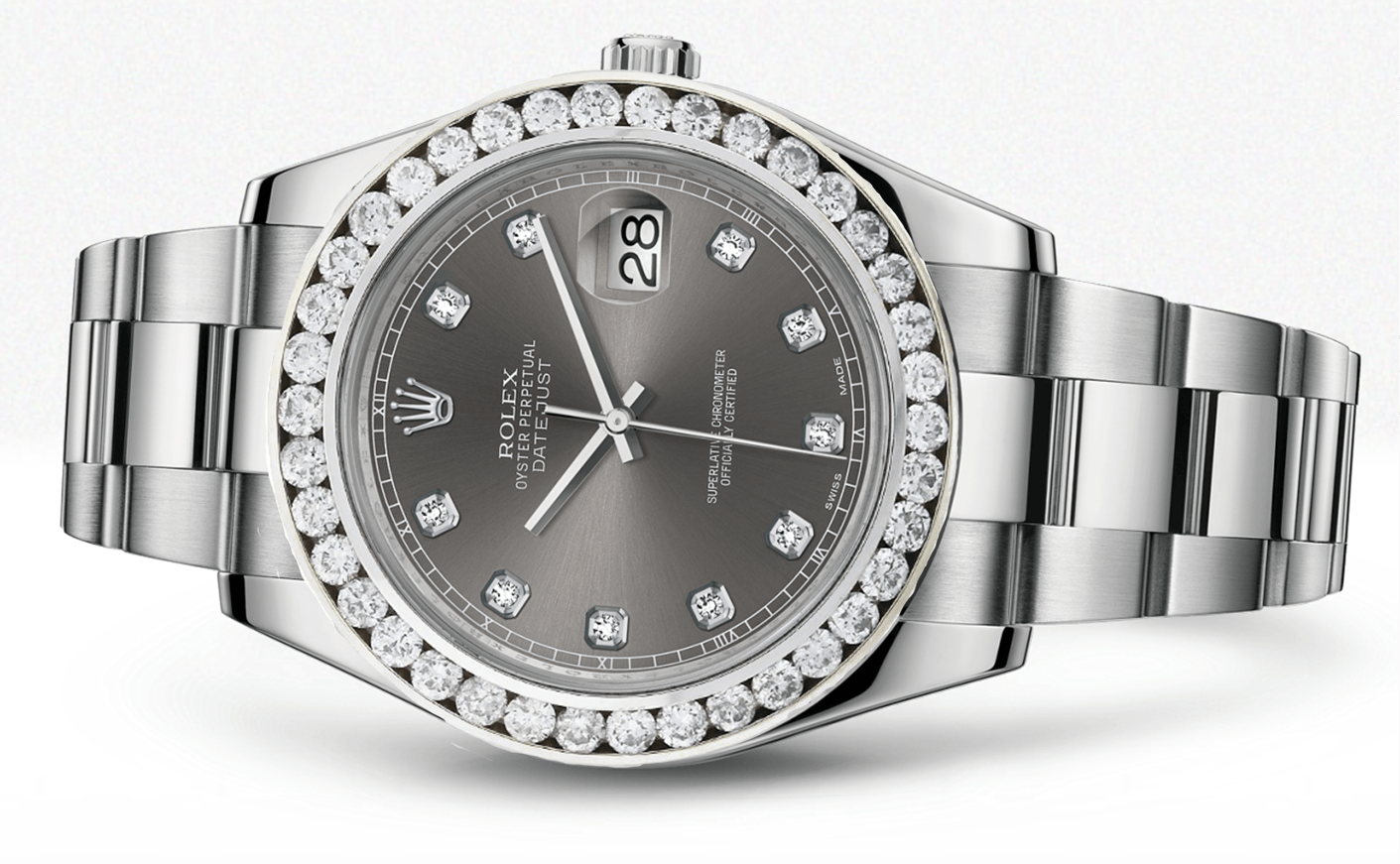 Rolex Datejust Ii Rhodium Dial - Diamond Hour Markers With 5 Carats Of Rolex Datejust Ii Rhodium Dial - Diamond Hour Markers With 5 Carats Of