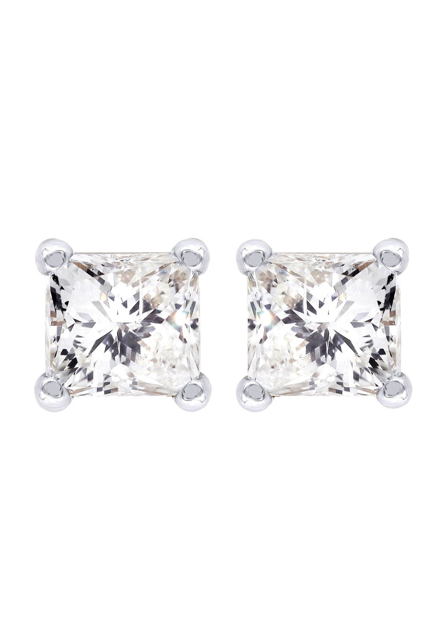 Princess Cut Diamond Stud Earrings For Men 14K White Gold Car
