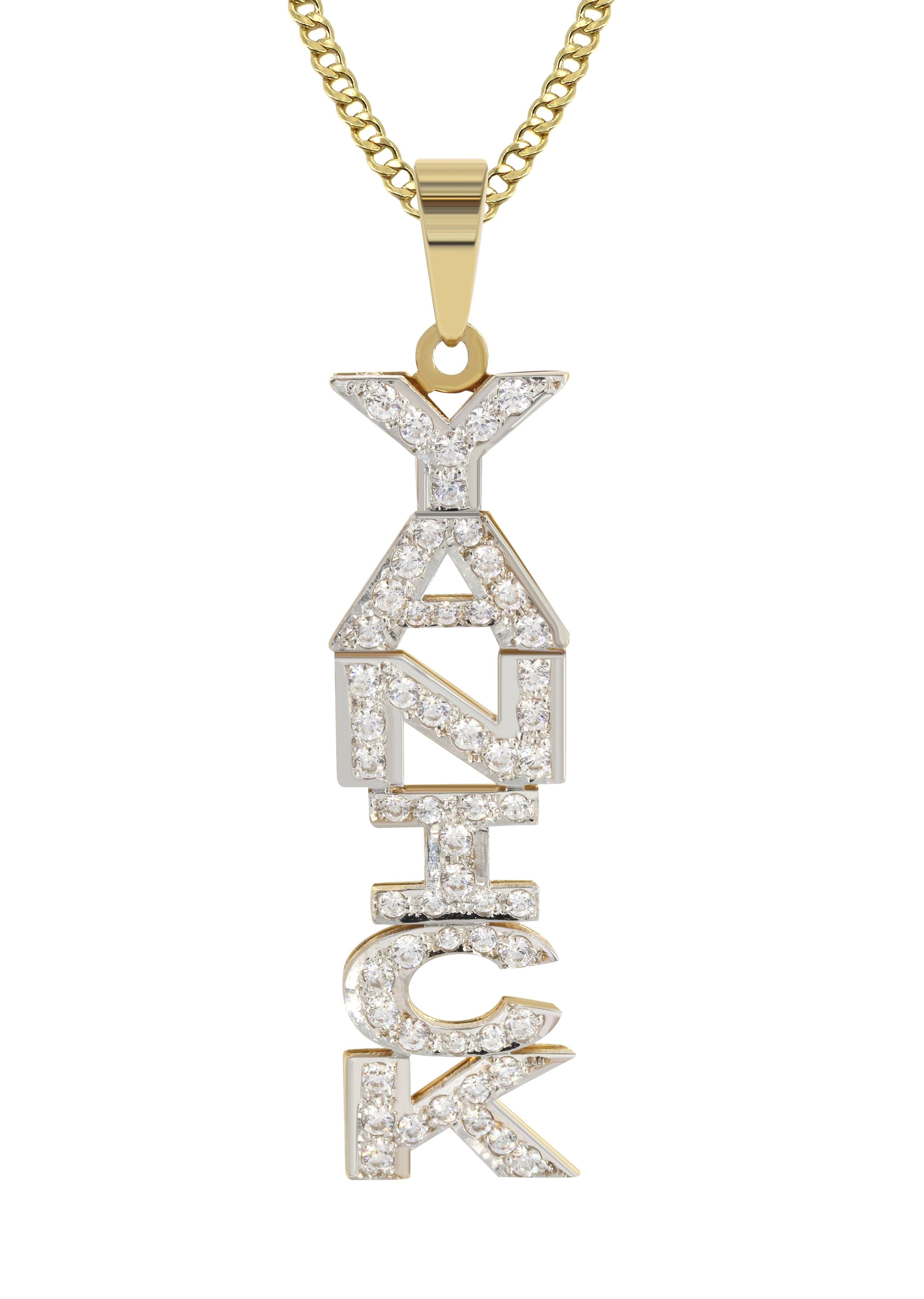 14K Gold Vertical with Diamonds Name Plate Necklace | Style #13