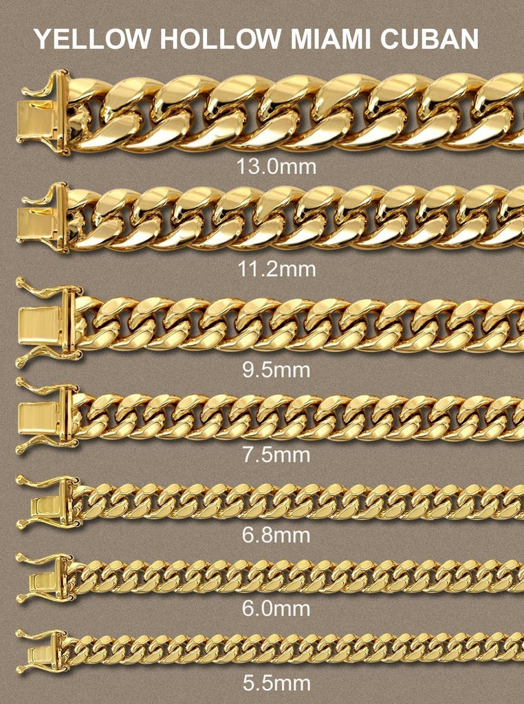 10K Yellow Gold 6mm Hollow Miami Cuban Chain - Men & Women's Necklace 20-28", Lobster Clasp